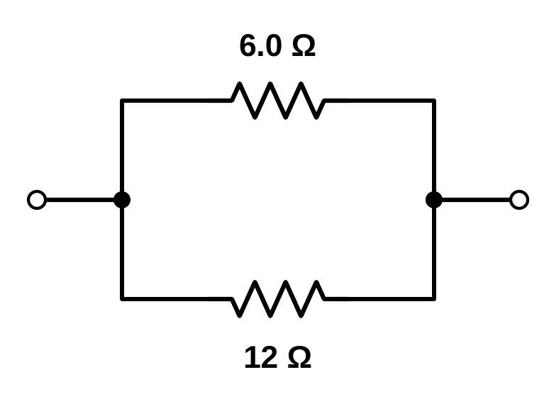 Two resistors in parallel: a 6.0 ohm resistor on the top branch and a 12 ohm resistor on the bottom branch, joined at both ends.