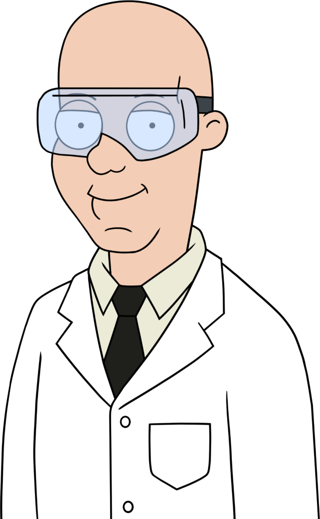 Cartoon of Mr. Zorn wearing safety goggles, a lab coat, and a tie